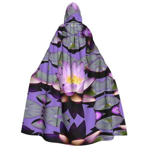 YQxwJL Umhang mit Kapuze in voller Länge, violetter Lotusblumendruck, für Halloween, Cosplay, Kostümpartys, für Damen und Herren von YQxwJL
