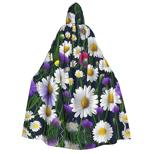 YQxwJL Umhang mit Kapuze in voller Länge mit Wildblumen und Kornblumen-Gänseblümchen für Damen und Herren von YQxwJL