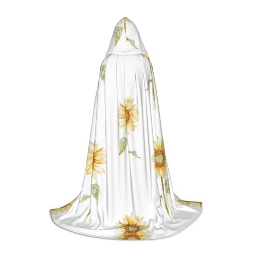 YQxwJL Umhang mit Kapuze und Blüten-Sonnenblumen-Druck, Hexen-Zauberer-Umhang, für Halloween, Cosplay, Party-Kostüm von YQxwJL