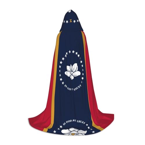 YQxwJL Umhang mit Kapuze und Druck der Flagge des US-Bundesstaates Mississippi, Uni Umhang, Hexenumhang, Vampir Umhang für Halloween-Kostüme und Cosplay von YQxwJL