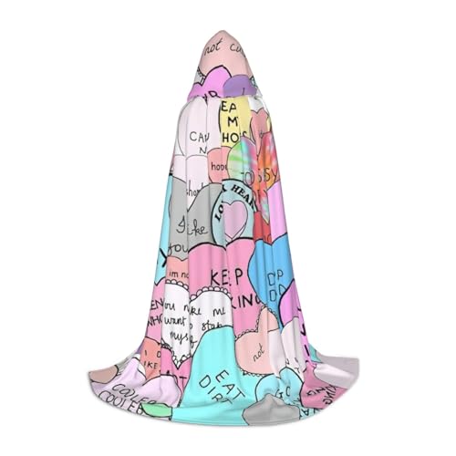 YQxwJL Umhang mit Kapuze und buntem Herzaufdruck, Hexen-Zauberer-Umhang, für Halloween, Cosplay, Party-Kostüm von YQxwJL