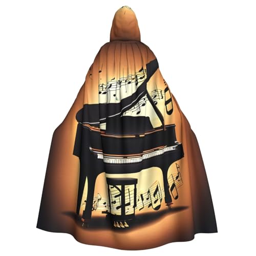 YQxwJL Umhang mit Klavier, Violine und Musiknoten, bedruckt, Karneval, Zauberer, Kapuzenumhang, für Erwachsene, Halloween, Cosplay-Kostüme von YQxwJL