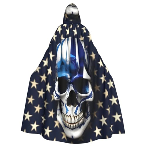 YQxwJL Umhang mit blauen Streifen und Sternen und Totenkopf-Druck, für Karneval, Zauberer, Kapuzenumhang, für Erwachsene, Halloween, Cosplay-Kostüme YQxwJL Umhang mit blauen Streifen und Sternen und Totenkopf-Druck, für Karneval, Zauberer, Kapuzenumhang, für Erwachsene, Halloween, Cosplay-Kostüme von YQxwJL