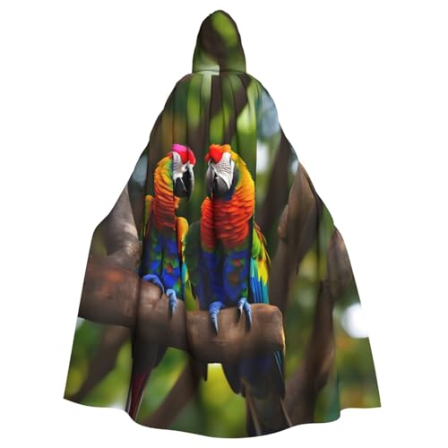 YQxwJL Umhang mit bunten Papageien auf Baum, Karneval, Zauberer, Kapuzenumhang, für Erwachsene, Halloween, Cosplay-Kostüme von YQxwJL