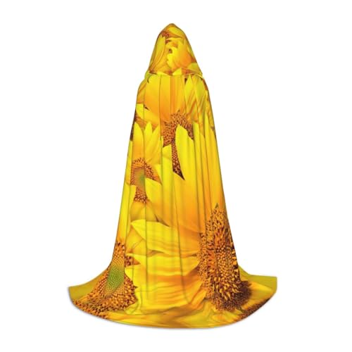 YQxwJL Umhang mit vielen Sonnenblumen, Uni, mit Kapuze, Hexen-Zauberer-Umhang, für Halloween, Cosplay, Party-Kostüm von YQxwJL