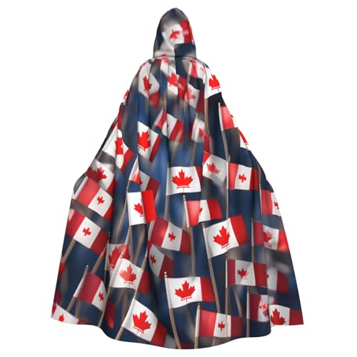YQxwJL Umhang mit vielen kleinen kanadischen Flaggen, bedruckt, Karneval, Zauberer, Kapuzenumhang, für Erwachsene, Halloween, Cosplay-Kostüme von YQxwJL