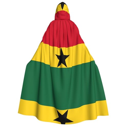 YQxwJL Uni Erwachsene Ghana Flagge Druck Kapuzenumhang Hexe Cape Horror Cape für Männer Halloween Cosplay von YQxwJL