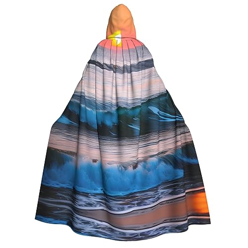 YQxwJL Uni Erwachsene Sonnenuntergang und Sonnenaufgang mit Meereswellen-Print, Hexenumhang, Horrorumhang für Männer, Halloween, Cosplay von YQxwJL