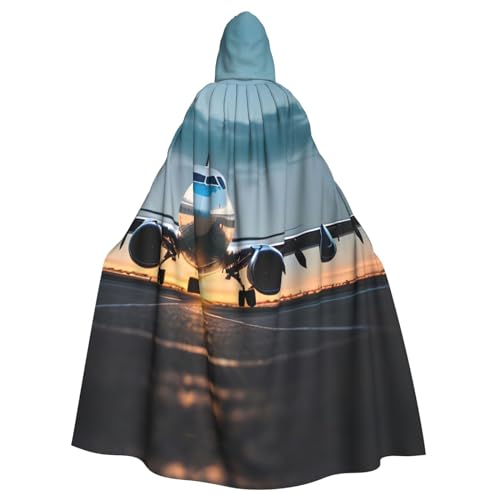 YQxwJL Uni Kapuzenmantel mit Flugzeug im Abendlicht, Hexen-Vampir-Zauberer-Robe für Halloween, Cosplay-Kostüme von YQxwJL
