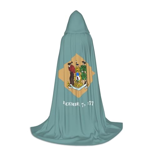 YQxwJL Uni Kapuzenumhang mit Flagge von Delaware, Hexen-Zauberer-Umhang, für Halloween, Cosplay, Party-Kostüm von YQxwJL