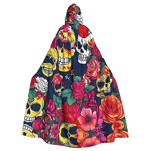YQxwJL Uni-Kapuzenumhang mit Zucker-Schädel und Blumen, für Halloween-Kostüme von YQxwJL