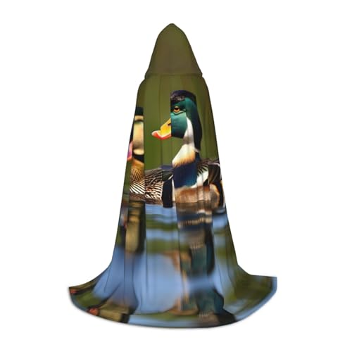 YQxwJL Zwei Stockente Duck Duck Print Kapuzenumhang Uni Umhang Hexenumhang Vampir Umhang Halloween Cosplay von YQxwJL