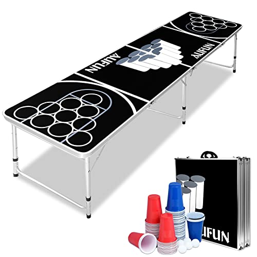 YRHome Beer Pong Tisch Set inkl. 100 Becher 50 Rot & 50 Blau, 5 Bälle, Premium Höhenverstellbar Bierpong-Tisch aus Aluminium und MDF, Classic Party Spiel, Schwarz von YRHome