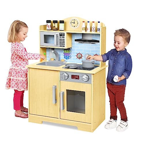 YRHome Kinderküche Holz Spielküche Küchen-Zubehör Kinder Küche Holzküche Puppenküche Spielzeugküche Kinderspielküche Rollenspiel Pädagogisches Spielzeug Geschenk für Kinder ab 3 Jahren 56x28,5x92cm von YRHome