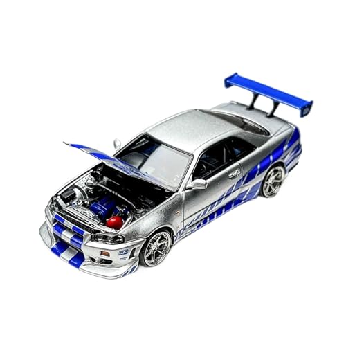 YRXIAO 1:64 Für Nissan Skyline GT-R R34 Silber Blau FNF Druckguss Auto Modell Mit Abnehmbarer Haube Für Wohndekorationen YRXIAO 1:64 Für Nissan Skyline GT-R R34 Silber Blau FNF Druckguss Auto Modell Mit Abnehmbarer Haube Für Wohndekorationen von YRXIAO
