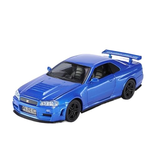 YRXIAO Metall-Automodelle bausatz 1 32 Für Nissan GTR-R34 Legierung Auto Modell Auto Pull Back Druckguss Auto Modell Mit Licht Und Sound Für Wohndekorationen(Blau) von YRXIAO