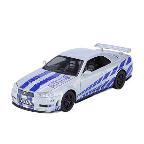 YRXIAO Metall-Automodelle bausatz 1 32 Für Nissan GTR-R34 Legierung Auto Modell Auto Pull Back Druckguss Auto Modell Mit Licht Und Sound Für Wohndekorationen(Gray) von YRXIAO