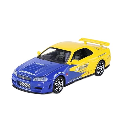 YRXIAO Metall-Automodelle bausatz 1 32 Für Nissan GTR-R34 Legierung Auto Modell Auto Pull Back Druckguss Auto Modell Mit Licht Und Sound Für Wohndekorationen(Rot) von YRXIAO