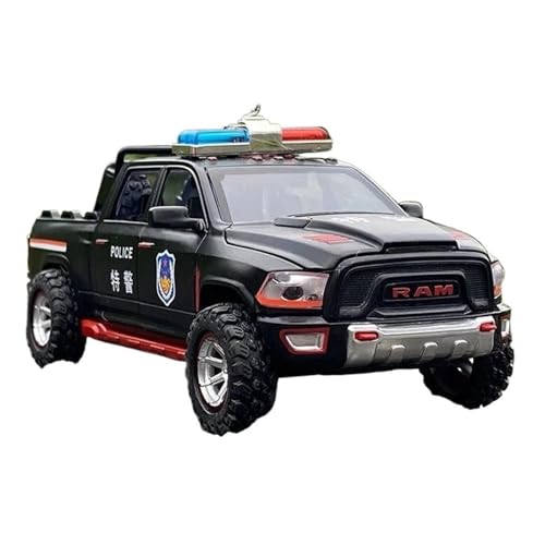 YRXIAO Metall-Automodelle bausatz 1 32 Für RAM TRX Pickup Legierung Druckguss Metall Spielzeug Geländewagen Auto Modell Sound Und Licht Spielzeug Für Wohndekorationen(Black Police car) von YRXIAO