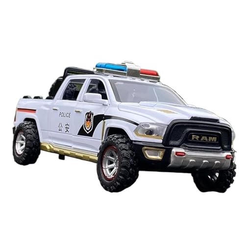 YRXIAO Metall-Automodelle bausatz 1 32 Für RAM TRX Pickup Legierung Druckguss Metall Spielzeug Geländewagen Auto Modell Sound Und Licht Spielzeug Für Wohndekorationen(White Police car) von YRXIAO