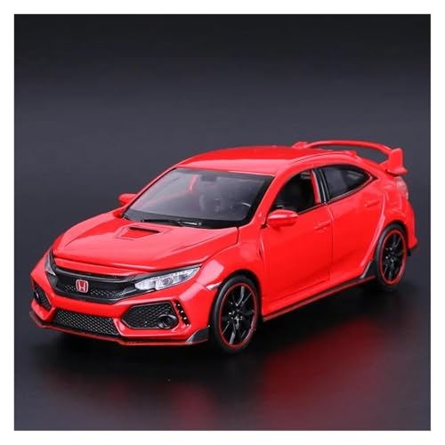 YRXIAO Modellbausatz Auto 1 32 Für Honda Civic Type-R Metall Spielzeugauto Automodell Sound Und Licht Pull Back Auto Geschenk Für Wohndekorationen(Rot) von YRXIAO
