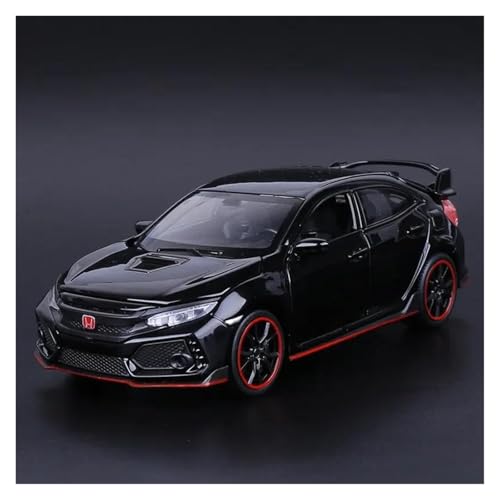 YRXIAO Modellbausatz Auto 1 32 Für Honda Civic Type-R Metall Spielzeugauto Automodell Sound Und Licht Pull Back Auto Geschenk Für Wohndekorationen(Schwarz) von YRXIAO