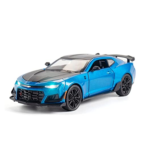 YRXIAO Modellbausatz Auto Für Camaro Sportwagen 1 24 Zinklegierung Simulation Automodell Mit Sound Und Licht Für Erwachsenes Geschenk Für Wohndekorationen(Blau) von YRXIAO