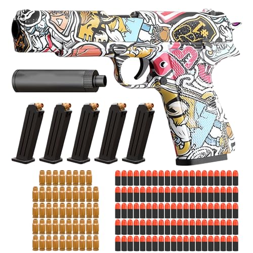 1 Stück Graffiti-Spielzeugpistole mit 100 weichen Schaumstoffkugeln, 48 Muscheln und 48 Zeitschriften, cooles buntes Graffiti, weicher Schaumstoff mit Auswurfclips, Schaumstoffkugeln sind von YSDYY