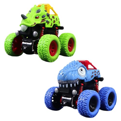 2 Dinosaurier-Auto-Spielzeuge, Wind-Feuer-Rad-Monster-Truck, Kinderspielzeug, kleines Geschenk für Kinder, Dinosaurier-Spielzeug, passend für Kinder ab 3 Jahren (grün, blau). von YSDYY