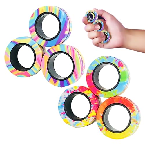 6 Stück Magnetische Armbänder Magnetische Fingerringe Anti Stress Geschenke Fidget Spinner Toggle Stressabbau Spielzeug Finger Drücken von YSDYY