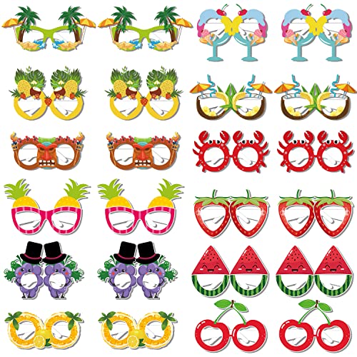 YSDYY 24 Hawaiianische lustige Papiergläser, tropische Party-Fotobrille, Sommer-Obstbrille, Strandparty-Brille, Brille für Kinder, Erwachsene, Sommerdekoration von YSDYY