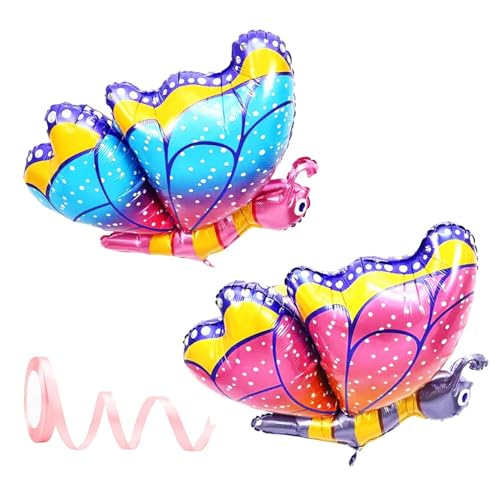 2 Stück Schmetterlingsballons, 1 Rolle Band, Kindergeburtstagsdeko Schmetterling, Geburtstagsfeier Schmetterlingsdeko, Dreidimensionaler Aluminiumfolienballon 2 Stück Schmetterlingsballons, 1 Rolle Band, Kindergeburtstagsdeko Schmetterling, Geburtstagsfeier Schmetterlingsdeko, Dreidimensionaler Aluminiumfolienballon von YSJCHEBS