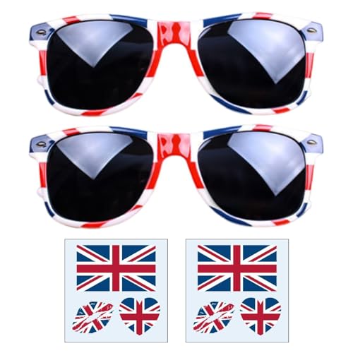 YSJCHEBS 2 Stück Flaggenbrille, 2 Britische Tattoo-Aufkleber, Retro-Sonnenbrille, Unisex-Sonnenbrille, Britische Partydekoration, Geeignet Für Den Außenbereich YSJCHEBS 2 Stück Flaggenbrille, 2 Britische Tattoo-Aufkleber, Retro-Sonnenbrille, Unisex-Sonnenbrille, Britische Partydekoration, Geeignet Für Den Außenbereich von YSJCHEBS