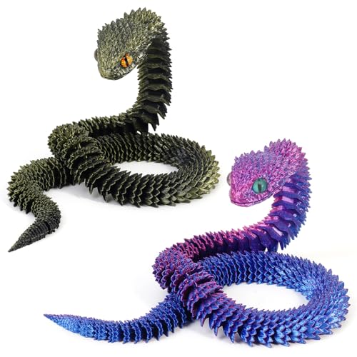 3D Gedrucktes Schlangenspielzeug, 3D Gedruckte Tiere Spielzeug Flexible SchlangenFidget Toys Gefälschte Schlangen Spielzeug für Kinder Autismus/ADHD Büro und Zuhause Dekorationen (Lila, Schwarz) von YSTJKD
