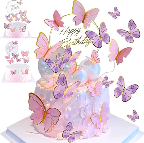 YSTrillion 23 Stück Schmetterlinge Torten Deko,Geburtstag Mädchen Cupcake Topper,3D Dreidimensional Kuchen Deko für Geburtstagsfeiern Hochzeit Babyparty Jubiläum(Rosa,Lila) YSTrillion 23 Stück Schmetterlinge Torten Deko,Geburtstag Mädchen Cupcake Topper,3D Dreidimensional Kuchen Deko für Geburtstagsfeiern Hochzeit Babyparty Jubiläum(Rosa,Lila) von YSTrillion
