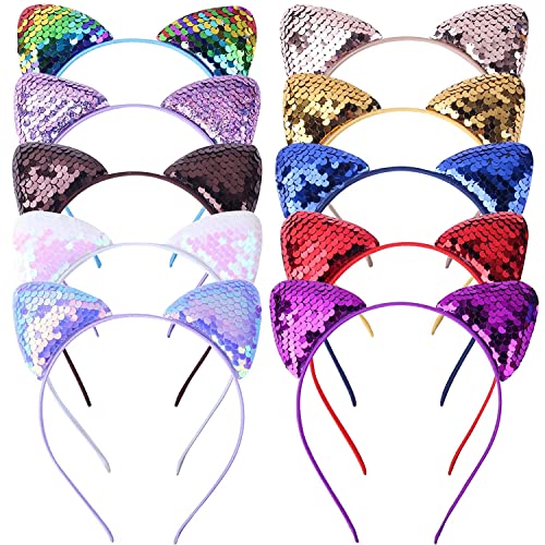 YSTrillion Hair Clip,Katzenohren Stirnband,10 Stücke Pailletten Katze Stirnband, Haarreifen mit Katzenohren,Stirnband Haarband Für Frauen Mädchen Tägliche Leben Party YSTrillion Hair Clip,Katzenohren Stirnband,10 Stücke Pailletten Katze Stirnband, Haarreifen mit Katzenohren,Stirnband Haarband Für Frauen Mädchen Tägliche Leben Party von YSTrillion