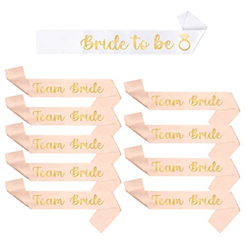 YSUVIN Deko Schärpe Set, 10 Stück Junggesellenabschied schärpe mit Bride to Be und Team Bride Schärpe, JGA Accessoires Frauen für Hochzeit, Bachelorette, Brautparty, Brautaccessoires(Weiß & Roségold) von YSUVIN