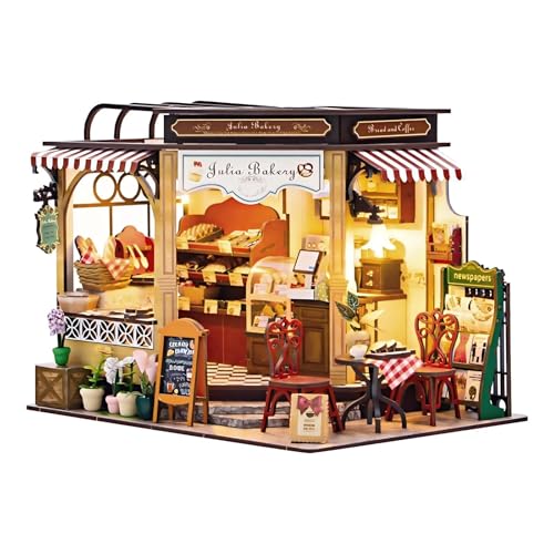 DIY Miniaturhaus Kit, Mini Haus Bauset mit LED, DIY Holz Puppenhaus Miniatur Kit für Erwachsene Teen, Holz Handwerk Lovely Dollhouse Kit, Home Decor - Julia Bakery von YSWOOD WORLD