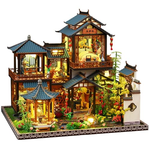 YSWOOD WORLD DIY Miniaturhaus Bauset, Mini Haus Bauset mit LED & Musikbewegung, DIY Miniatur Kit für Erwachsene Teen, Puppenhaus Kit, Elegant Orchidee Pavillon von YSWOOD WORLD