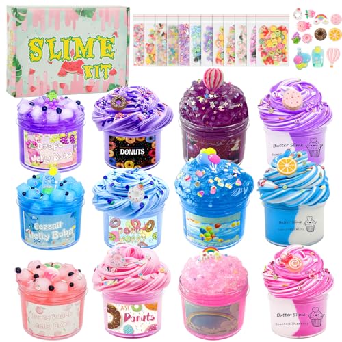 YSWOVUO 12 Stück 70ml Slime Set, 12 Farben Butter Slime und Clear Slime, Schleim Selber Machen Set für Kinder, Geburtstag Halloween Weihnachten Geschenk für Mädchen & Jungen von YSWOVUO
