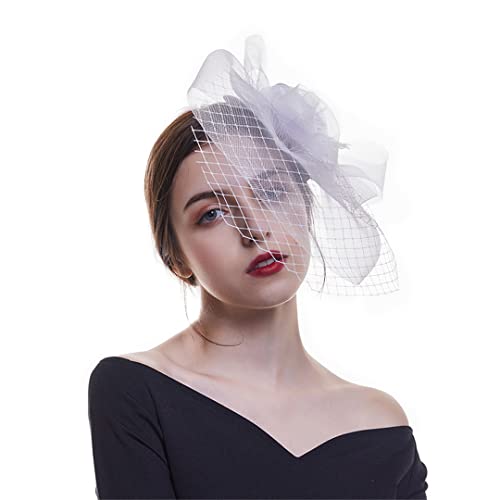 YTBHSHXZ， Ausgefallener Federkopfschmuck Braut Fascinator Hüte Schleier Frauen Hochzeit Hüte Haarspangen Kopfschmuck(Black) von YTBHSHXZ