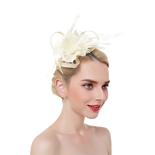 YTBHSHXZ， Blume Solide Fascinator Auf Stirnband Haarnadeln for Frauen Feder Party Hochzeit Haar Clips(Beige) von YTBHSHXZ