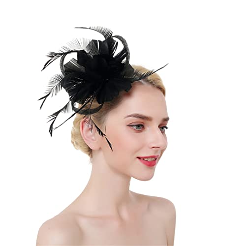 YTBHSHXZ， Blume Solide Fascinator Auf Stirnband Haarnadeln for Frauen Feder Party Hochzeit Haar Clips(Black) von YTBHSHXZ