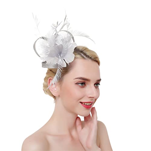 YTBHSHXZ， Blume Solide Fascinator Auf Stirnband Haarnadeln for Frauen Feder Party Hochzeit Haar Clips(Gray) von YTBHSHXZ