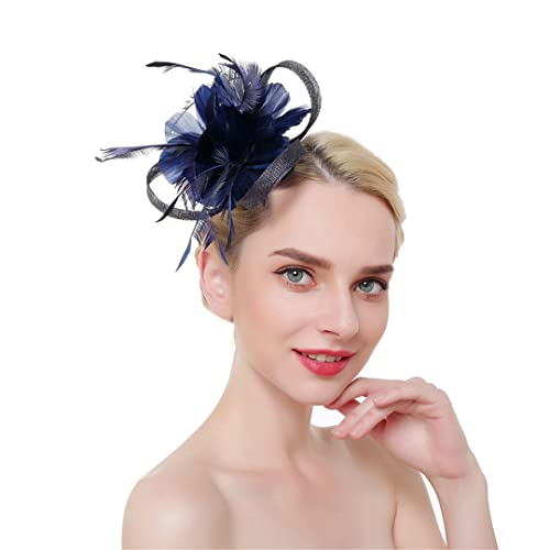 YTBHSHXZ， Blume Solide Fascinator Auf Stirnband Haarnadeln for Frauen Feder Party Hochzeit Haar Clips(Navy) von YTBHSHXZ