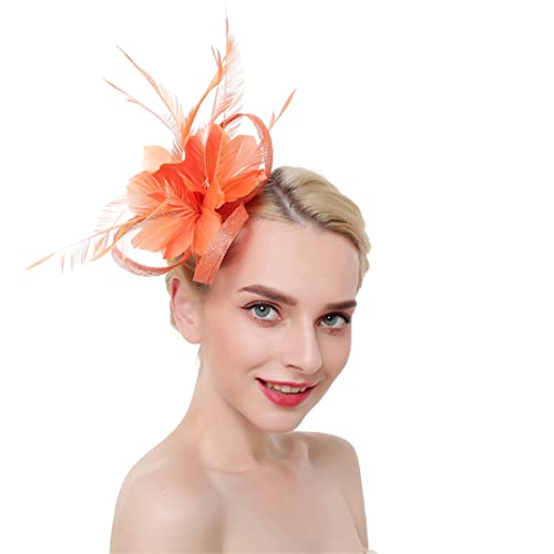 YTBHSHXZ， Blume Solide Fascinator Auf Stirnband Haarnadeln for Frauen Feder Party Hochzeit Haar Clips(Orange) von YTBHSHXZ