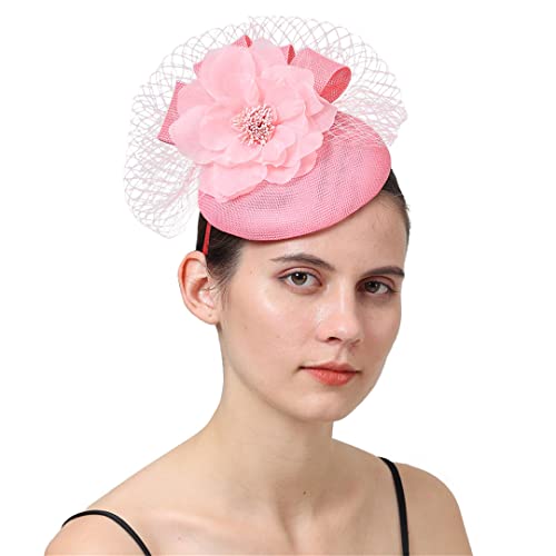 YTBHSHXZ， Braut Feder Hüte Hochzeit Haar Zubehör Braut Kopfstück Fascinator Hüte Frauen Kopfbedeckungen(Pink) von YTBHSHXZ