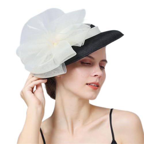 YTBHSHXZ， Braut Hochzeit Chapeau Kappe Frauen Fascinator Hut Mit Haar Clip Kopfstück Kirche Kopfbedeckung(Ivory black) von YTBHSHXZ