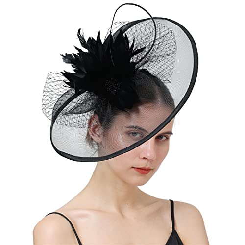 YTBHSHXZ， Braut Schleier Fascinator Hochzeit Frauen Kopfbedeckung Haar Clip Feder Blume Haar Zubehör(Royal blue) von YTBHSHXZ