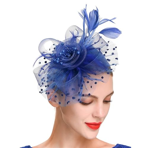 YTBHSHXZ， Damen Fascinator Hut Braut Haar Zubehör Vintage Mesh Kopfstück Haar Clips Feder Kopf Blume(Colour 1) von YTBHSHXZ